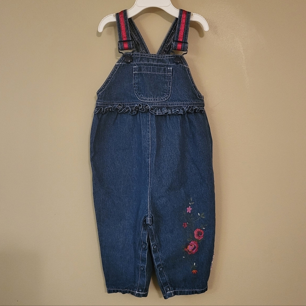 Vintage denim overalls with floral detail